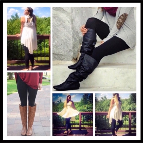 2 BLACK FLEECE LINED LEGGINGS FOOTLESS TIGHTS A2C - Picture 6 of 11